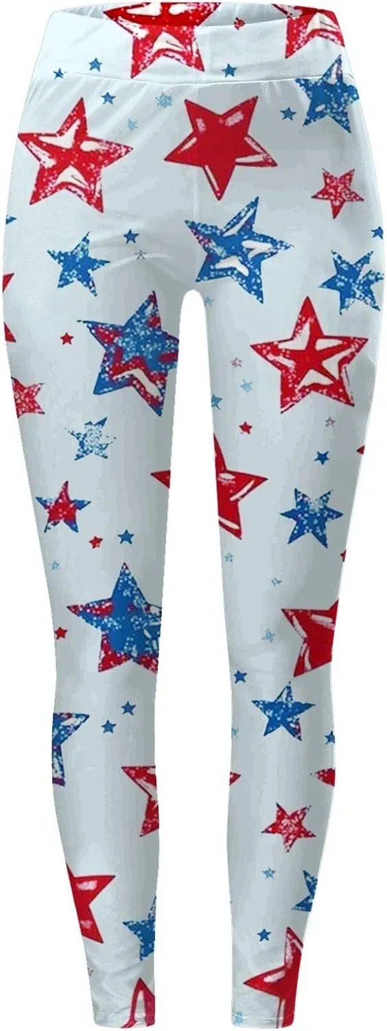 Women High Waist American Flag Leggings Comfort Stretch Yoga Athletic Exercise Pants USA Flag Patriotic Tights
