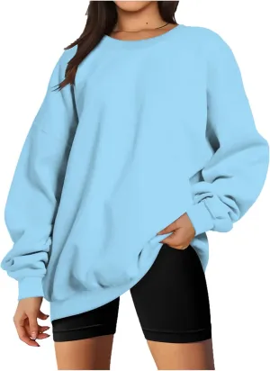 Women Oversized Sweatshirt 2023 Long Sleeve Round Neck Solid Dropped Hoodies Pullover Hoodless Casual Fashion Fall Sweaters