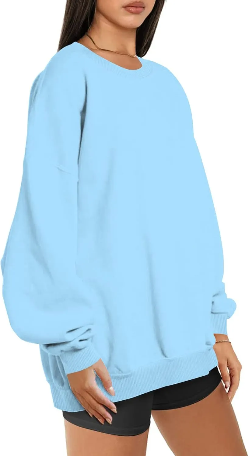 Women Oversized Sweatshirt 2023 Long Sleeve Round Neck Solid Dropped Hoodies Pullover Hoodless Casual Fashion Fall Sweaters