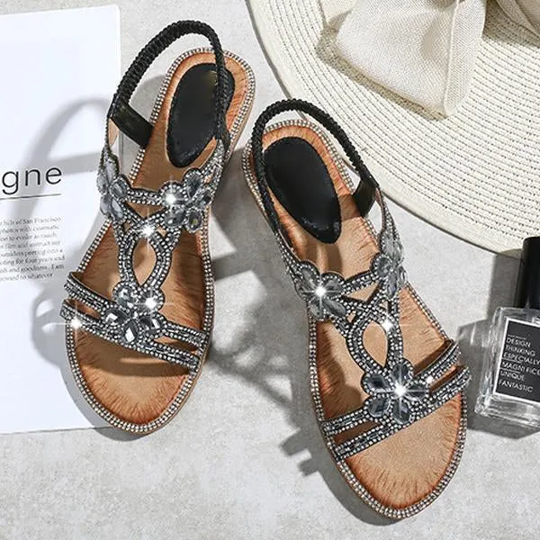 Women's Elegant Rhinestone Flower Wedge Sandals 04423692C