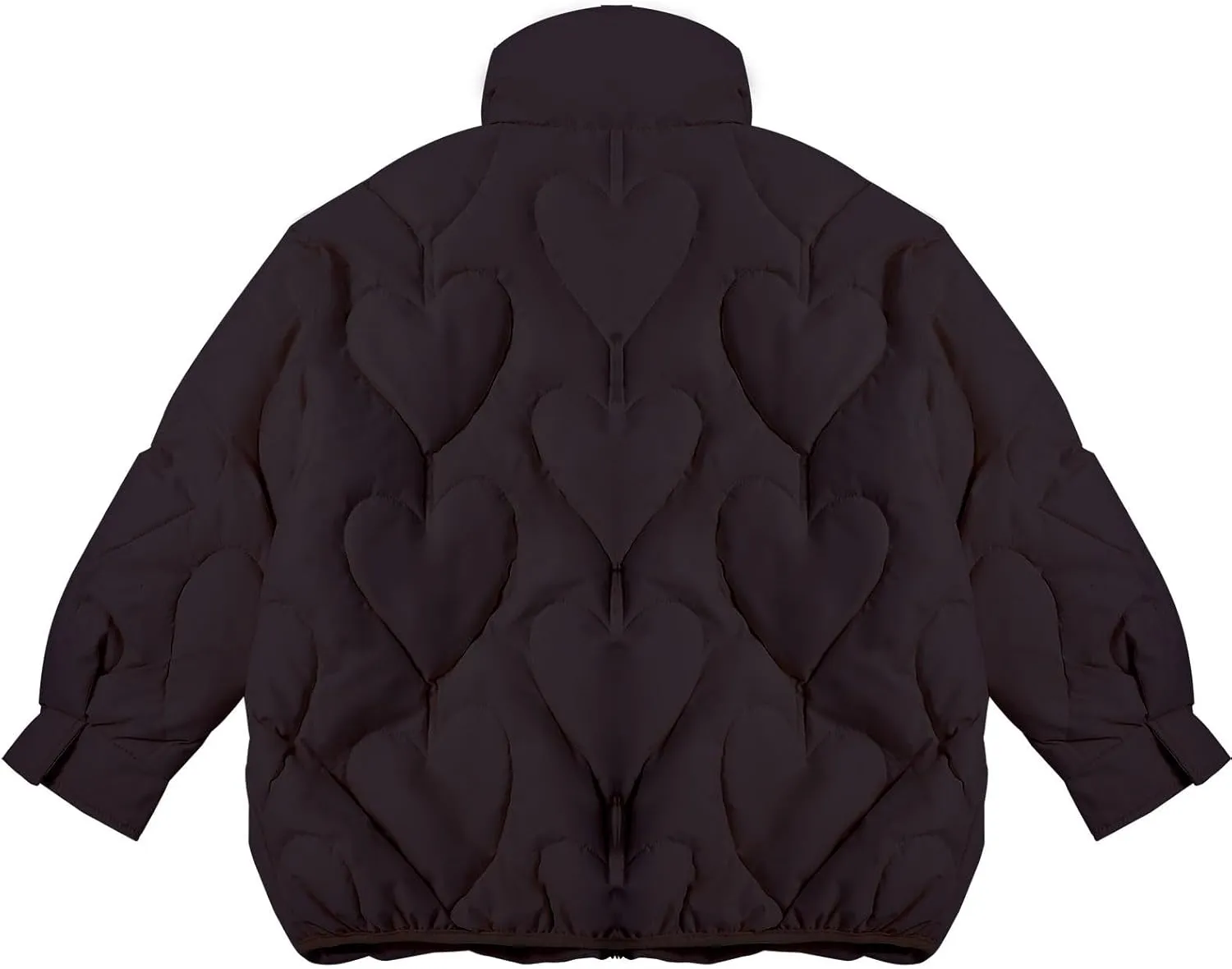 Womens Winter Quilted Jacket Loose Fit Stand Collar Zipper Down Coat Solid Color Warm Padded Fluffy Coats with Pockets
