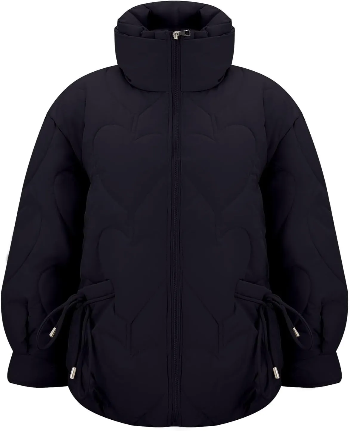 Womens Winter Quilted Jacket Loose Fit Stand Collar Zipper Down Coat Solid Color Warm Padded Fluffy Coats with Pockets