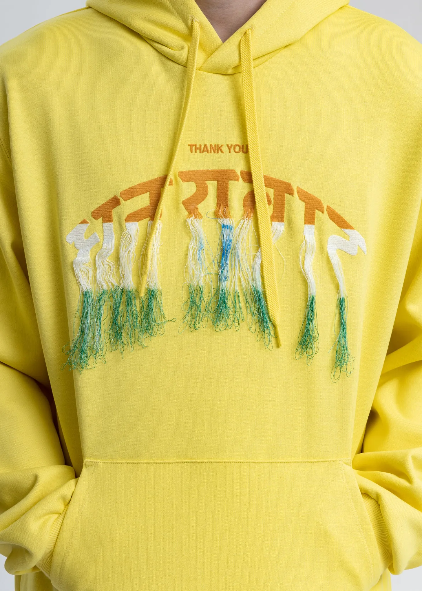 Yellow Thank You Fringe Embroidery Hoodie