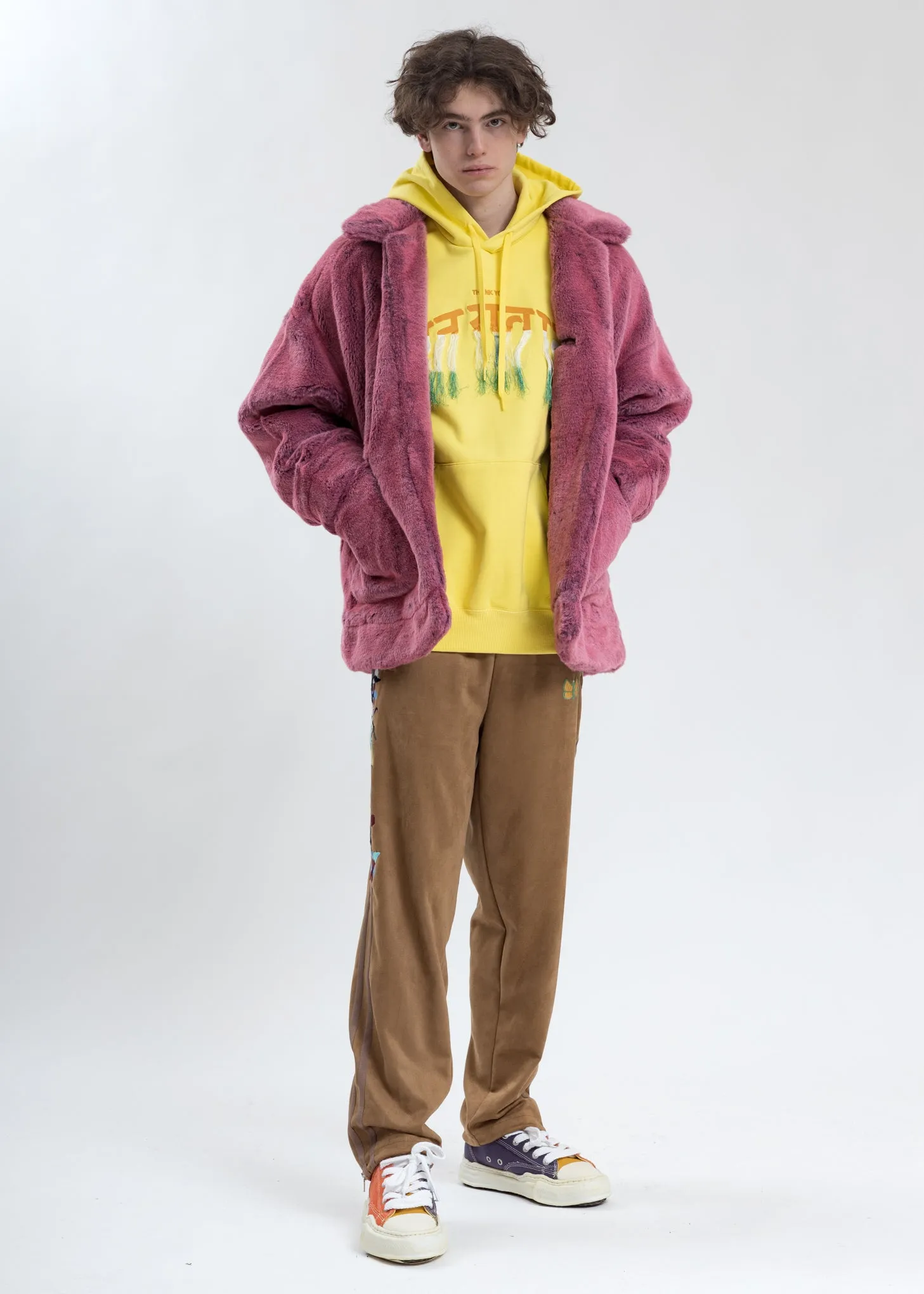 Yellow Thank You Fringe Embroidery Hoodie